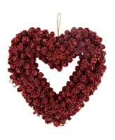 Northlight 14" Pine Cone Rose Valentine's Day Wooden Heart Wreath