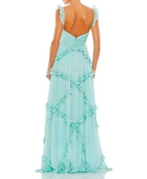 Women's Ruffle Tiered Sleeveless Flowy A Line Gown