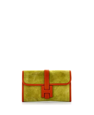 Pre-Owned HERMES 20 Jige Clutch Doblis Suede