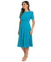 London Times Women's Round-Neck Short-Sleeve A-Line Dress