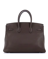 Pre-Owned HERMES Birkin 35 Handbag Brown Clemence with Palladium Hardware
