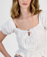 Self Esteem Juniors' Sweetheart Puff-Sleeve Top