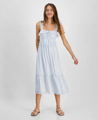 Kingston Grey Juniors' Ruffled Square-Neck Sleeveless Midi Dress