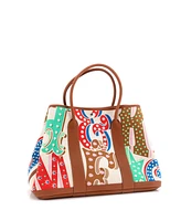 Pre-Owned HERMES 36 Electrique Garden Party Tote Printed Toile and Leather