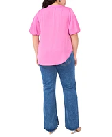 Vince Camuto Plus Split-Neck Puffed-Sleeve Top