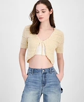 Ultra Flirt Juniors' Pointelle-Knit Tie-Front Cardigan
