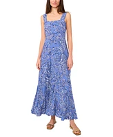 Vince Camuto Women's Paisley-Print Square-Neck Smocked-Back Sleeveless Maxi Dress