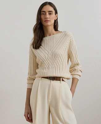 Lauren Ralph Petite Cable-Knit Cotton-Blend Boatneck Sweater