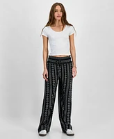 Kingston Grey Juniors' High-Rise Smocked-Waist Pants