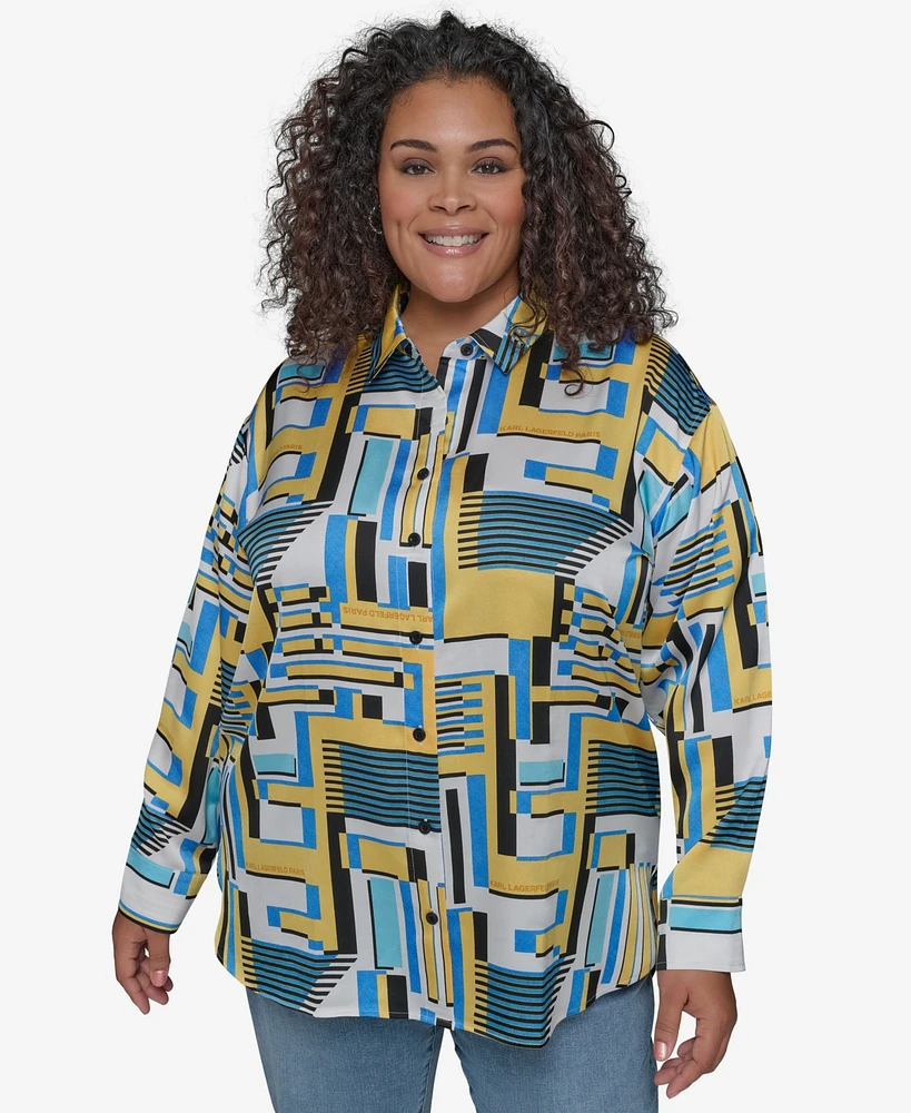 Karl Lagerfeld Paris Plus Oversize Button-Front Utility Blouse