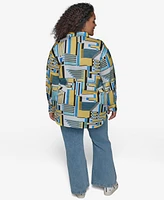 Karl Lagerfeld Paris Plus Oversize Button-Front Utility Blouse