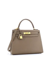 Pre-Owned HERMES Kelly 28 Handbag Grey Epsom with Gold Hardware