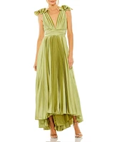 Women's Ruffle Top Sleeveless V Neck Pleated Gown