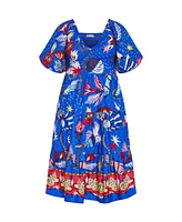 City Chic Plus Size Capria Puff Sleeve Print Dress