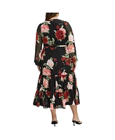 Plus Roma Print Long Sleeve Dress