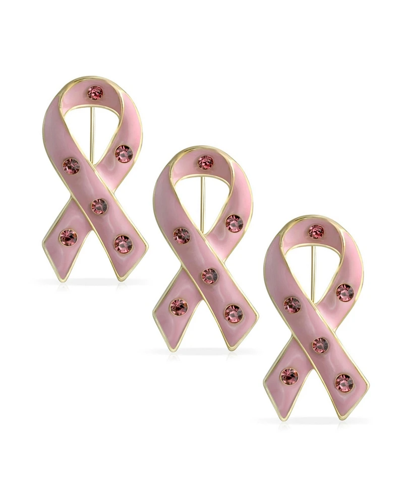 Bling Jewelry Crystal Accent Enamel Pink Ribbon Breast Cancer Survivor Brooche Pin Silver Gold