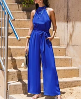 Women's Halter-Neck Tie-Waist Wide-Leg Jumpsuit