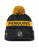 Fanatics Men's Black/Gold Pittsburgh Penguins Authentic Pro Rink Cuffed Knit Hat with Pom