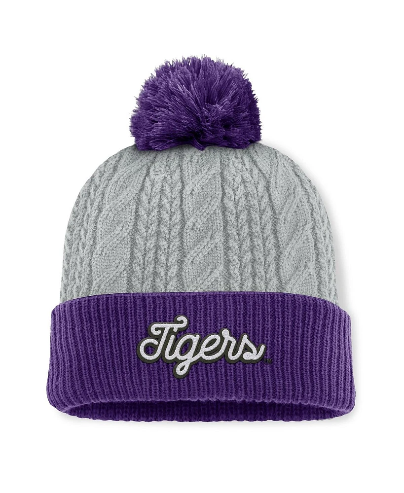 Top of the World Women's Gray/Purple Lsu Tigers Becca Cuffed Knit Hat with Pom