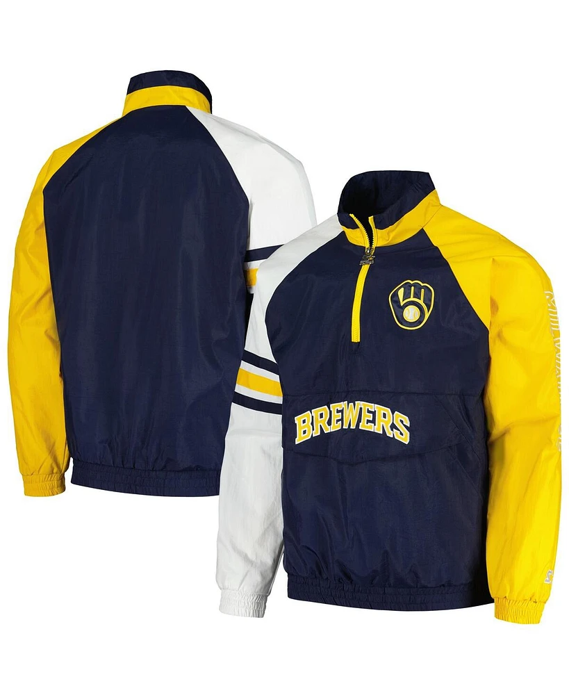 Starter Men's Navy/Gold Milwaukee Brewers Elite Raglan Half-Zip Jacket