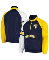 Starter Men's Navy/Gold Milwaukee Brewers Elite Raglan Half-Zip Jacket