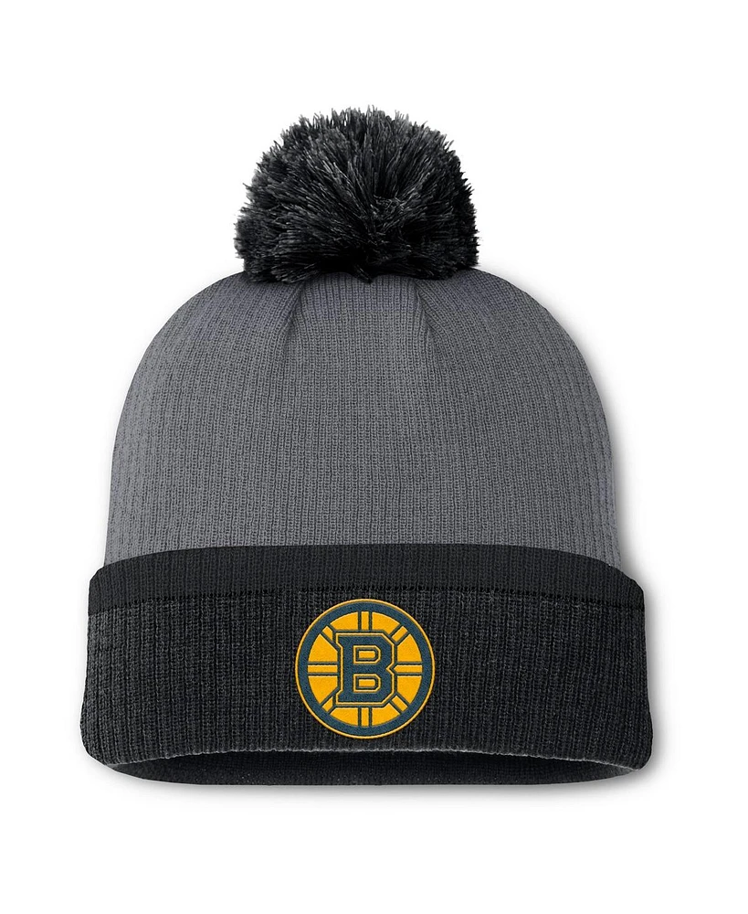 Fanatics Women's Charcoal Boston Bruins Cuffed Knit Hat with Pom