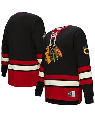 Mitchell & Ness Men's Black Chicago Blackhawks Heritage Lace-Up Pullover Sweatshirt