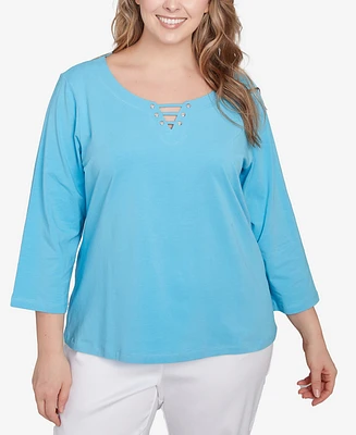 Hearts Of Palm Plus Size It Had To Be Blue Printed 3/4 Sleeve Top