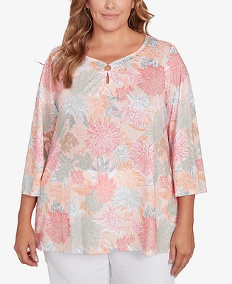 Hearts Of Palm Plus Spring Forward Tunic Ring Front 3/4 Sleeve Top