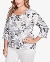Hearts Of Palm Plus Size Printed Essentials 3/4 Sleeve Top