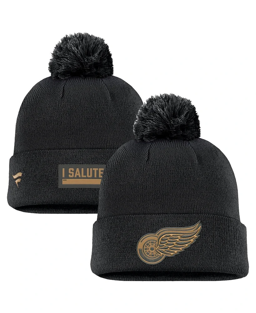 Fanatics Men's Black Detroit Red Wings Military Appreciation Cuffed Knit Hat with Pom