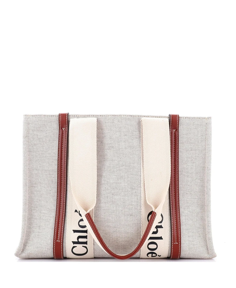 Pre-Owned Chloe Medium Woody Tote Canvas with Leather