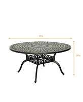 59 Inches Outdoor Dining Table Cast Aluminium Round Table Patio Dining Table All Weather Outdoor Bistro Table for Backyard Garden Patio