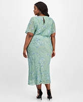 Sl Fashions Plus Round-Neck Blouson Sequin Dress