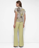 Dkny Women's Printed Button-Front Collared Camp Shirt