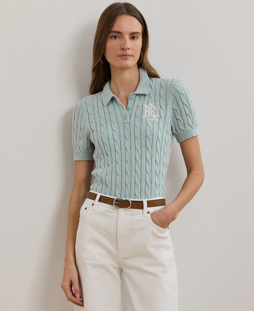 Lauren Ralph Petite Cable-Knit Cotton Polo Sweater