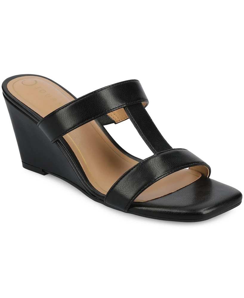 Journee Collection Women's Clodie T Strap Dress Wedge Sandals