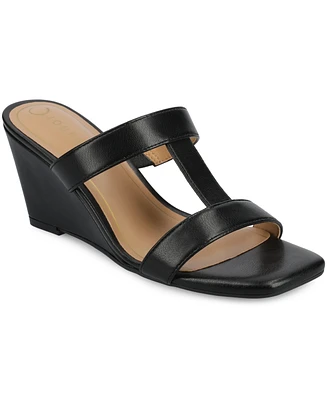 Journee Collection Women's Clodie T Strap Dress Wedge Sandals