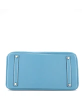 Pre-Owned HERMES Birkin 35 Handbag Blue Clemence with Palladium Hardware
