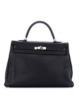 Pre-Owned HERMES Kelly 35 Handbag Black Togo with Palladium Hardware