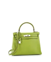 Pre-Owned HERMES Kelly 28 Handbag Green Swift with Palladium Hardware