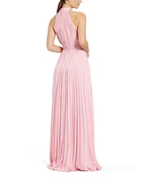 Women's Pleated Sleeveless Halter Gown