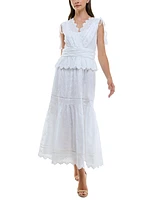 Taylor Women's Cotton Eyelet-Embroidered Tiered Dress