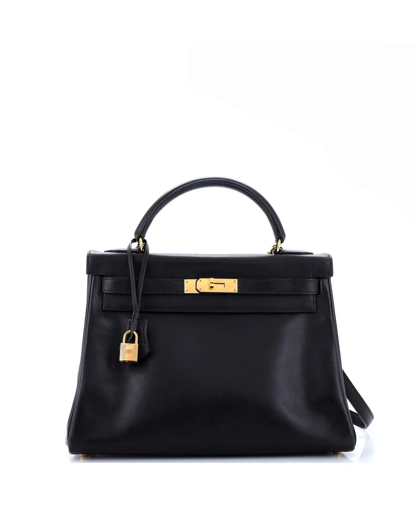 Pre-Owned HERMES Kelly 32 Handbag Black Gulliver with Gold Hardware