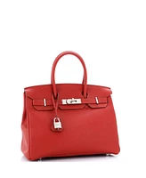 Pre-Owned HERMES Birkin 30 Handbag Red Vache Trekking with Palladium Hardware