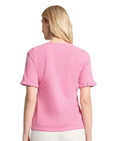 Jones New York Women's Elbow Ruffle Sleeve Crew Neck Top