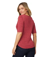 Melissa Paige Petite Elbow-Sleeve Ribbed-Yoke Sweater