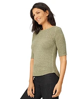 Melissa Paige Petite Elbow-Sleeve Ribbed-Yoke Tape Yarn Sweater