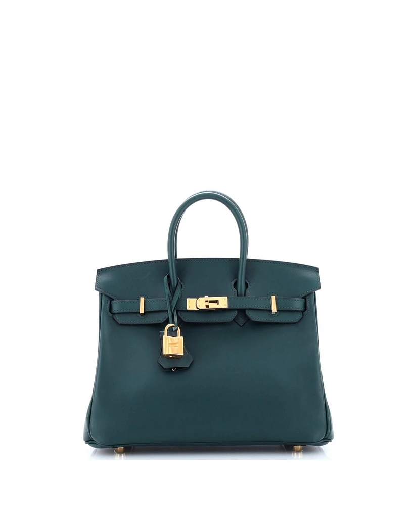 Pre-Owned HERMES Birkin 25 Handbag Green Swift with Gold Hardware