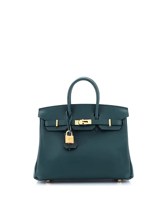 Pre-Owned HERMES Birkin 25 Handbag Green Swift with Gold Hardware